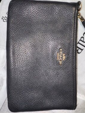 Coach Black Pebbled Leather Zip Wallet